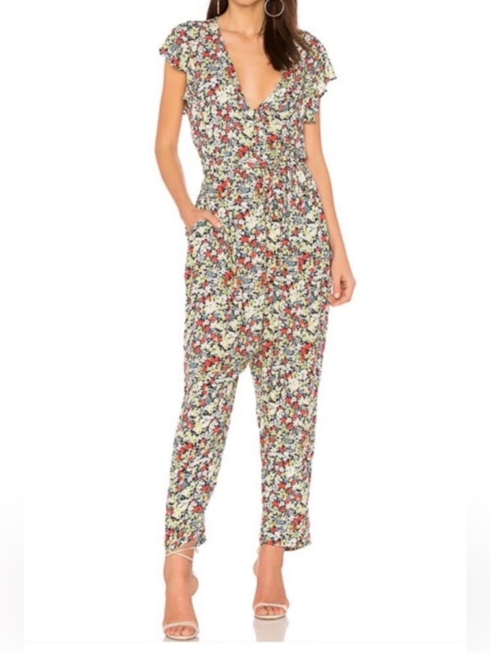 Free People Ruffle Your Feathers Floral Jumpsuit M